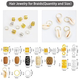 133 PCS Hair Jewelry for Braids Locs Dreadlock Accessories Hair Decoration Hair Coils Rings Dreadlocks Hair Cuffs Shells Imitation Wood-Like Hair Tube Beads for Women Gorls