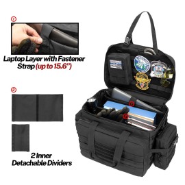 samdew Patrol Bag Law Enforcement, Duty Bag for Police Equipment with 2 Detachable MOLLE Pouches & Laptop Layer (up to 15.6), Bailout Tactical Organizer for Car Front Seat, Black