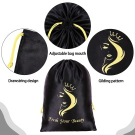 AliLeader 6 Pcs Wig Storage Bags with Drawstring - Travel Bag & Large Storage for Bundles, Wigs, Extensions & Tools - Mix Black and Pink