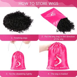 AliLeader 6 Pcs Wig Storage Bags with Drawstring - Travel Bag & Large Storage for Bundles, Wigs, Extensions & Tools - Mix Black and Pink