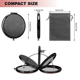 HREW Magnifying Compact Mirror for Purses with 2 x 1x Magnification, Folding Mini Pocket Double Sided Travel Makeup Mirror,Perfect for Purse, Pocket Mirror for Gift (Black)
