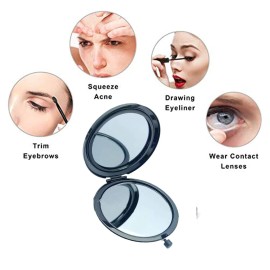 HREW Magnifying Compact Mirror for Purses with 2 x 1x Magnification, Folding Mini Pocket Double Sided Travel Makeup Mirror,Perfect for Purse, Pocket Mirror for Gift (Black)