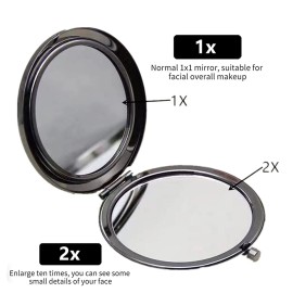 HREW Magnifying Compact Mirror for Purses with 2 x 1x Magnification, Folding Mini Pocket Double Sided Travel Makeup Mirror,Perfect for Purse, Pocket Mirror for Gift (Black)