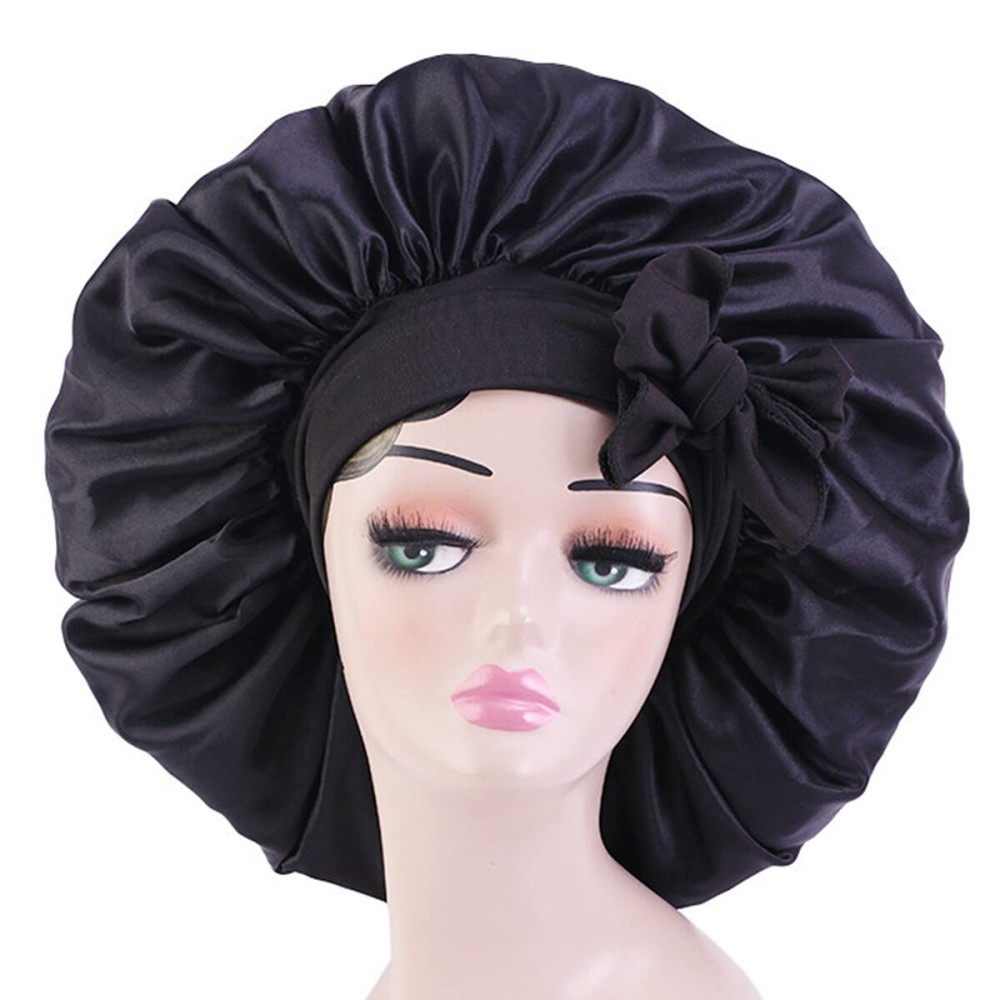 Satin Bonnet Silk for Hair Sleeping: Women Tie Bonnets Adjustable Night Cap Jumbo Size Comfortable Wide Band for Braids Curly Long Hair (Black) Satin Bonnet Silk for Hair Sleeping: Women Tie Bonnets Adjustable Night Cap Jumbo Size Comfortable Wide Band for Braids Curly Long Hair (Black)