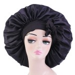 Satin Bonnet Silk for Hair Sleeping: Women Tie Bonnets Adjustable Night Cap Jumbo Size Comfortable Wide Band for Braids Curly Long Hair (Black)