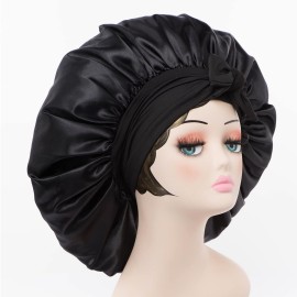 Satin Bonnet Silk for Hair Sleeping: Women Tie Bonnets Adjustable Night Cap Jumbo Size Comfortable Wide Band for Braids Curly Long Hair (Black) Satin Bonnet Silk for Hair Sleeping: Women Tie Bonnets Adjustable Night Cap Jumbo Size Comfortable Wide Band for Braids Curly Long Hair (Black)