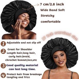 Satin Bonnet Silk for Hair Sleeping: Women Tie Bonnets Adjustable Night Cap Jumbo Size Comfortable Wide Band for Braids Curly Long Hair (Black) Satin Bonnet Silk for Hair Sleeping: Women Tie Bonnets Adjustable Night Cap Jumbo Size Comfortable Wide Band for Braids Curly Long Hair (Black)