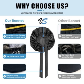 Satin Bonnet Silk for Hair Sleeping: Women Tie Bonnets Adjustable Night Cap Jumbo Size Comfortable Wide Band for Braids Curly Long Hair (Black) Satin Bonnet Silk for Hair Sleeping: Women Tie Bonnets Adjustable Night Cap Jumbo Size Comfortable Wide Band for Braids Curly Long Hair (Black)
