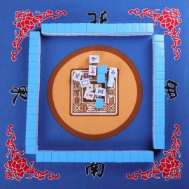 GUSTARIA Mahjong Mat with 3 Dice & Carrying Bag, Anti Slip and Noise Reduction Mahjong Table Mat for Poker, Card, Board & Tile Games (Blue, 31.5 inches)