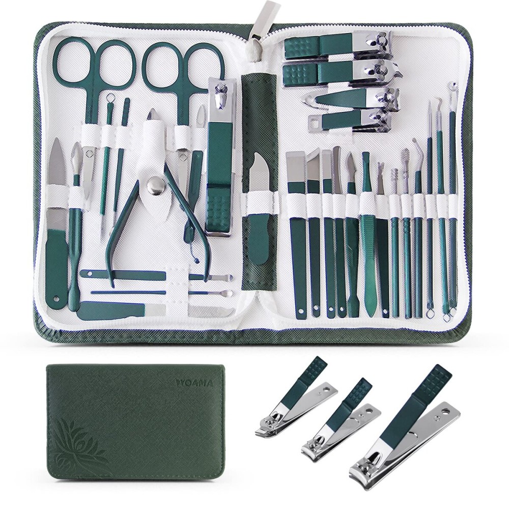 WOAMA 30-Piece Pedicure Kit Manicure Tools Nail Clipper Set with Green Travel Case for Home, Workplace, Gift, Beauty Salon