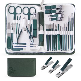 WOAMA 30-Piece Pedicure Kit Manicure Tools Nail Clipper Set with Green Travel Case for Home, Workplace, Gift, Beauty Salon