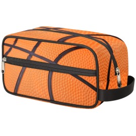 Basketball Texture Ball Portable Travel Toiletry Bag, Sport Dopp Kit Cosmetic Organizer Makeup Bag Shower Shaving Bag for Men Women