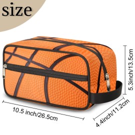Basketball Texture Ball Portable Travel Toiletry Bag, Sport Dopp Kit Cosmetic Organizer Makeup Bag Shower Shaving Bag for Men Women