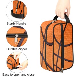 Basketball Texture Ball Portable Travel Toiletry Bag, Sport Dopp Kit Cosmetic Organizer Makeup Bag Shower Shaving Bag for Men Women