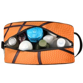 Basketball Texture Ball Portable Travel Toiletry Bag, Sport Dopp Kit Cosmetic Organizer Makeup Bag Shower Shaving Bag for Men Women