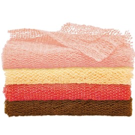 4 Pieces African Net Bath Sponge African Exfoliating Long Net Sponge Exfoliating Shower Body Scrubber Skin Smoother for Daily Use(Orange, Brown, Cream, Peach, 25.6 x 7.9 inch)