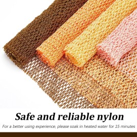 4 Pieces African Net Bath Sponge African Exfoliating Long Net Sponge Exfoliating Shower Body Scrubber Skin Smoother for Daily Use(Orange, Brown, Cream, Peach, 25.6 x 7.9 inch)