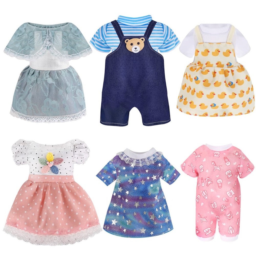 Girl Doll Clothes and Accessories Gift - 8 pcs Alive-Baby Doll Clothes Dress Outfits for 12 Inch Dolls, 6 Complete Sets Clothing of Dresses Cloak Onesies Pajamas 