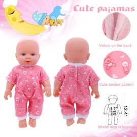 Girl Doll Clothes and Accessories Gift - 8 pcs Alive-Baby Doll Clothes Dress Outfits for 12 Inch Dolls, 6 Complete Sets Clothing of Dresses Cloak Onesies Pajamas 