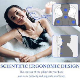Bath Pillow for Tub Comfort Bathtub Pillow, Ergonomic Bath Pillows for Tub Neck and Back Support with 6 Suction Cups, Ultra-Soft 4D Air Mesh Design SPA Tub Bath Pillow for Women & Men