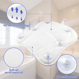Bath Pillow for Tub Comfort Bathtub Pillow, Ergonomic Bath Pillows for Tub Neck and Back Support with 6 Suction Cups, Ultra-Soft 4D Air Mesh Design SPA Tub Bath Pillow for Women & Men
