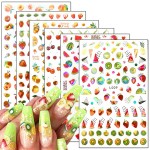 Fruits Nail Art Stickers 3D Self-Adhesive Nail Decals, Cherry Strawberry Watermelon Peach Orange Nail Sticker Decoration, Laser Glitter Nail Design for Women Girls Manicure Tips Nails Decal (6 Sheets)