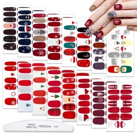 WOKOTO 16 Sheets Christmas Nail Stickers Gel Stickers for Nails Full Nail Wraps for Women Santa Claus Elk Snow Man Christmas Tree Christmas Nail Polish Stickers for Nail Art Polish Strips Nail Decals