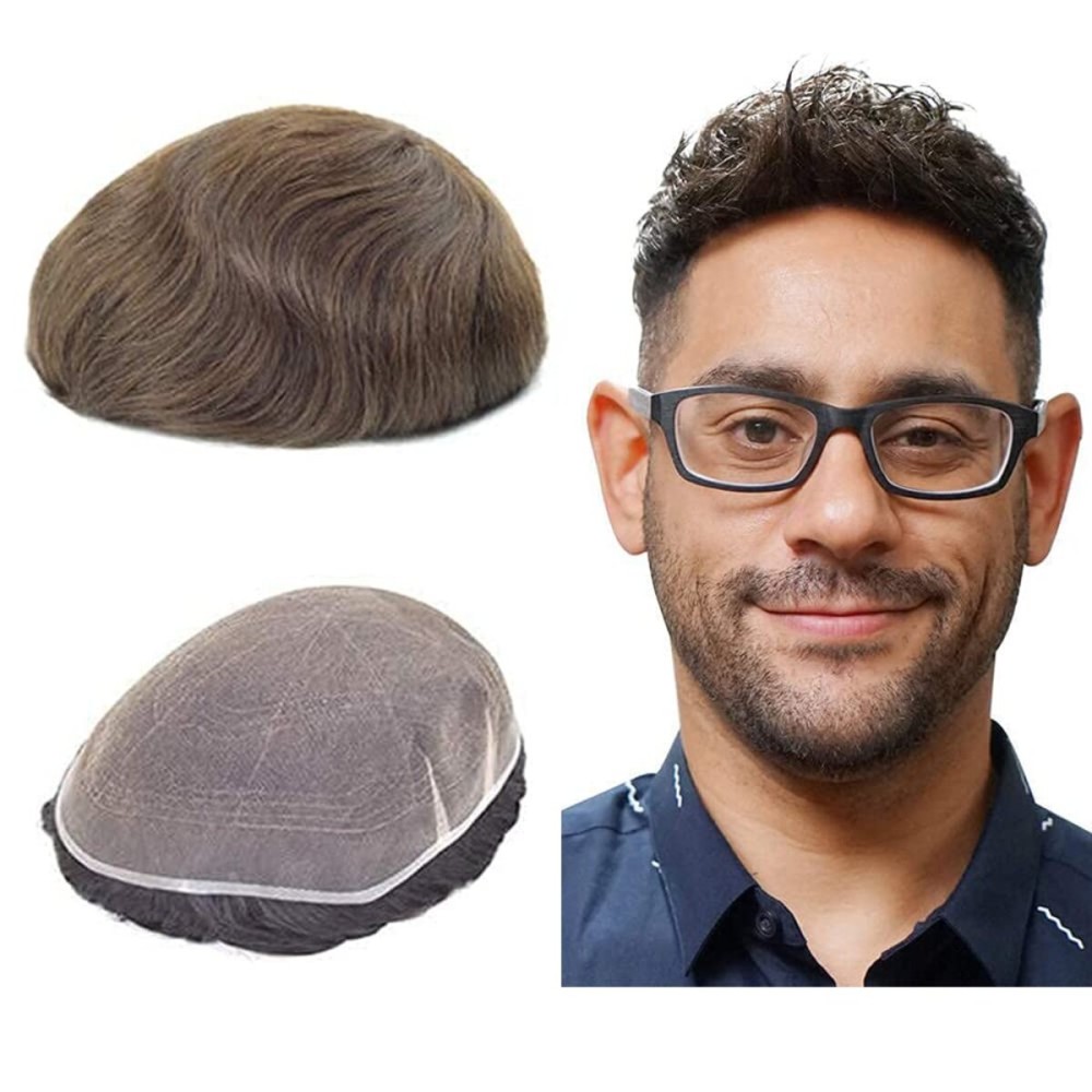 Lordhair Toupee for Men European human hair Full French Lace HairpiecesBase Size 8x10 inch Hair Replacement System for Men Natural Hairline Human Hair Wig 5Medium Brown