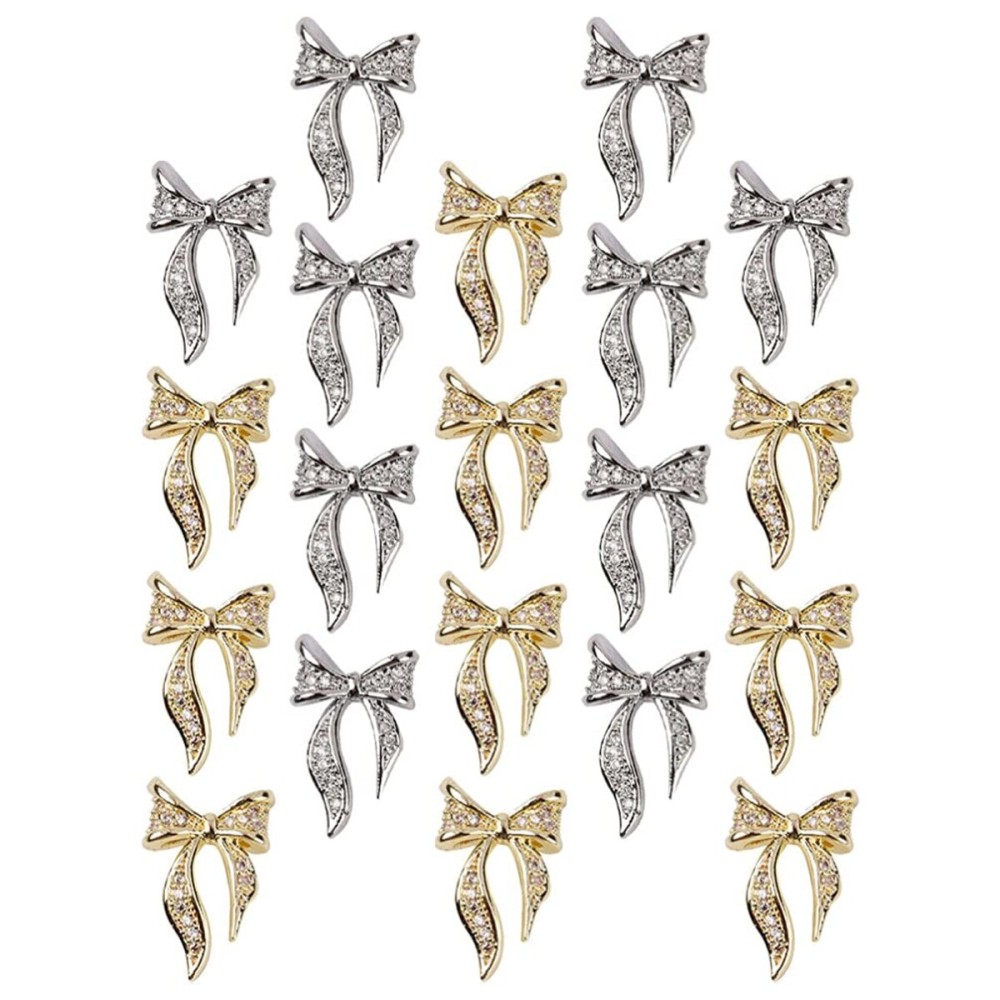 100pcs Women 3D Nail Charms Diamond Nail Bowknot Manicure Fingernail Bows Patches Ladies Gold Silver Bowknot Nail Art Decal