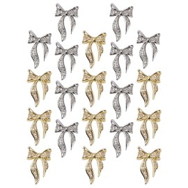 100pcs Women 3D Nail Charms Diamond Nail Bowknot Manicure Fingernail Bows Patches Ladies Gold Silver Bowknot Nail Art Decal