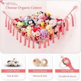 MAKEONEWO Stuffed Animal Toy Hammock Hanging-Handmade Large Pink Macrame Organizer Display Corner Plush Toys Net Holder for Boho Girl Nursery Playroom Bedroom Kids Room Storage, 1 Pack
