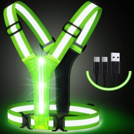 Simket Led Reflective Vest Running Gear, High Visibility Reflective Running Gear Rechargeable Adjustable Led Running Vest, Safety Night Running Gear for Men Women