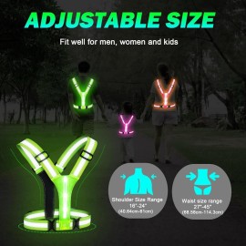 Simket Led Reflective Vest Running Gear, High Visibility Reflective Running Gear Rechargeable Adjustable Led Running Vest, Safety Night Running Gear for Men Women