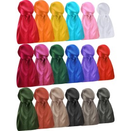 Geyoga 18 Pcs Silky Durag Headwraps Dorag for Men Women Waves Durags Pack with Long Tail and Wide Straps 18 Colors(Assorted Color)
