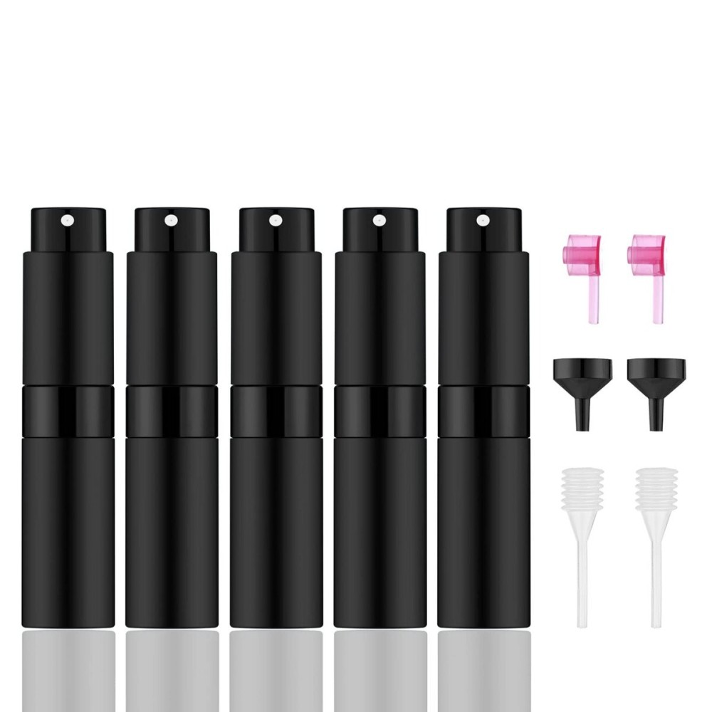 KOIBITO 8ml/5PCS Portable Mini Perfume Atomizer Bottles, Empty Refillable Mini Size Cologne Spray Bottle, Pocket Travel Perfume Sample Bottles (Matte Black)