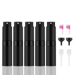 KOIBITO 8ml/5PCS Portable Mini Perfume Atomizer Bottles, Empty Refillable Mini Size Cologne Spray Bottle, Pocket Travel Perfume Sample Bottles (Matte Black)