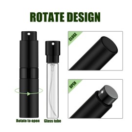KOIBITO 8ml/5PCS Portable Mini Perfume Atomizer Bottles, Empty Refillable Mini Size Cologne Spray Bottle, Pocket Travel Perfume Sample Bottles (Matte Black)