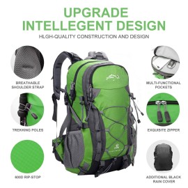 INOXTO lightweight Hiking Backpack 35L/40L Hiking Daypack with Waterproof Rain Cover Camping Backpack for Travel Camping Outdoor for Men and Women (35L Green)