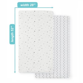 TL Care 2 Pack Fitted Crib Sheets 28 x 52, Soft Breathable Neutral 100% Cotton Jersey Sheet, Grey Stars and Zigzag, for Boys and Girls, Fits Crib and Toddler Bed mattresses