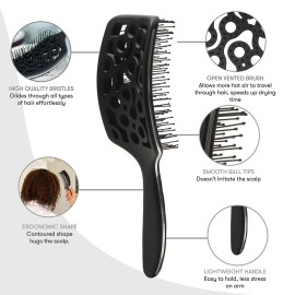 FRAMAR Professional Vented Hair Brush - Curved Hair Brush For Blow Drying, Wet Paddle Brush For Hair, Vent Brush For Blow Drying, Wet Hairbrush For Women - Heat Resistant - Black