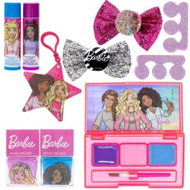 Barbie - Townley Girl Backpack Cosmetic Makeup Gift Bag Set 12 Pcs includes Lip Gloss, Nail Polish & Hair Accessories for Kids Teen Tween Girls, Ages 3+ perfect for Parties, Sleepovers and Makeovers