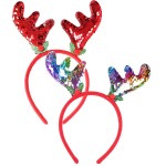 Dzrige Christmas Reindeer Antler Headband Sequin Reindeer Hair Bands Moose Antler Headpiece Deer Antlers Headdress for Xmas New Year Halloween Easter Party Gift (2Pcs)
