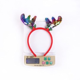 Dzrige Christmas Reindeer Antler Headband Sequin Reindeer Hair Bands Moose Antler Headpiece Deer Antlers Headdress for Xmas New Year Halloween Easter Party Gift (2Pcs)