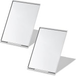 Blulu 2 Pieces Mini Portable Folding Mirrors for Purse, Ultra Slim Pocket Makeup Travel Aluminum Shell Compact Cosmetic Mirrors for Makeup Palette(4.5 x 3.1 Inches)