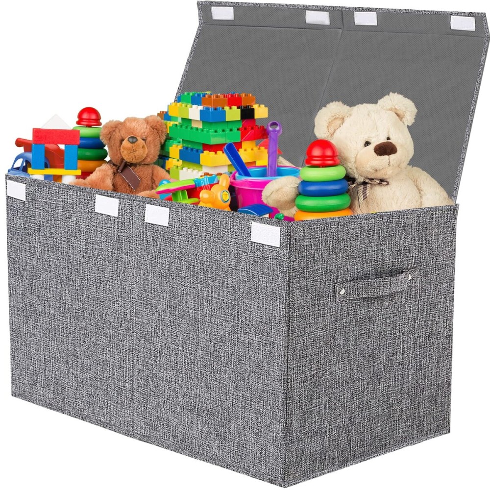 VERONLY Large Toy Box Chest Storage with Lid - Collapsible Kids Toys Boxes Organizer Bins Baskets with Handles for Boys,Girls,Nursery,Playroom,Clothes,Blanket,Bedroom( Gray)