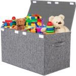 VERONLY Large Toy Box Chest Storage with Lid - Collapsible Kids Toys Boxes Organizer Bins Baskets with Handles for Boys,Girls,Nursery,Playroom,Clothes,Blanket,Bedroom( Gray)