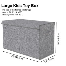 VERONLY Large Toy Box Chest Storage with Lid - Collapsible Kids Toys Boxes Organizer Bins Baskets with Handles for Boys,Girls,Nursery,Playroom,Clothes,Blanket,Bedroom( Gray)