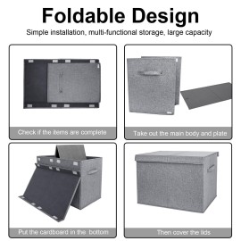 VERONLY Large Toy Box Chest Storage with Lid - Collapsible Kids Toys Boxes Organizer Bins Baskets with Handles for Boys,Girls,Nursery,Playroom,Clothes,Blanket,Bedroom( Gray)