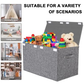 VERONLY Large Toy Box Chest Storage with Lid - Collapsible Kids Toys Boxes Organizer Bins Baskets with Handles for Boys,Girls,Nursery,Playroom,Clothes,Blanket,Bedroom( Gray)