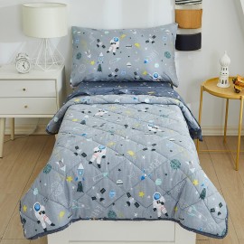 Brandream 4-Piece Toddler Bedding Sets for Boys Space Rocket Galaxy Bed Sheet Set Girls Includes Comforter, Top Flat Sheet, Fitted Sheets and Pillowcases, Cotton